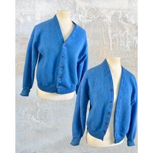 Vintage 70s Towncraft  JCPenney Blue  Alpaca Worsted Wool Cardigan Sweater S
